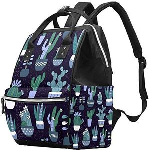 Multifunctionele grote baby luiertas rugzak,Blauw cactus patroon,Luiertas reizen rugzak voor mama en papa