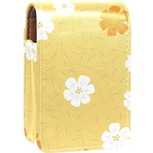 Gepersonaliseerde Lipstick Case Draagbare Make-up Tas Cosmetische Pouch Lippenstift Houder Make-up Organizer Wit Oranje Oosterse Cherry Bloemen Gele Achtergrond, Meerkleurig, 9.5x2x7 cm/3.7x0.8x2.7 in