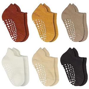 bistyle 6 paar antislipsokken voor baby's en kinderen, ABS-antislipsokken, biologisch katoen, 0-6 maanden tot 2-3 jaar, antislipsokken voor jongens en meisjes, bruin, 2-3 jaar