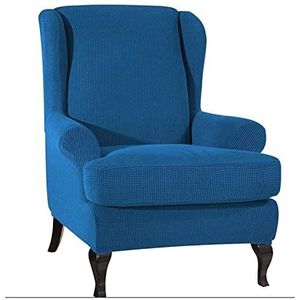 2 -delige stretch vleugelstoel Cover Jacquard fauteuil stoel slipcovers fauteuil slipcovers spandex stof meubels beschermer Hoezensets(Color:Navy blue)