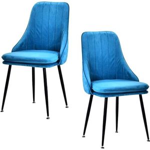 SAFWELAU Accentstoelen modern design eetkamerstoelen keuken aanrechtstoelen set van 2, fluweel gestoffeerde zitting woonkamer hoekstoelen met metalen poten, slaapkamermeubilair (kleur: blauw)