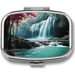 Waterval Pillendoosje met 2 compartimenten, pillenorganizer, draagbare vierkante pillendoos, vitaminepillenorganizer voor zakportemonnee en reizen