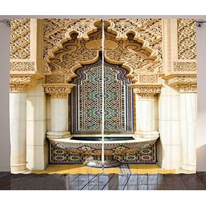 ABAKUHAUS Marokkaans Gordijnen, Vintage Eastern Art, Woonkamer Slaapkamer Raamgordijnen 2-delige set, 280 x 175 cm, Ivory Pale Bruin Blauw