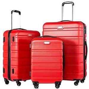 Bagage 3-delige ABS-bagageset Met TSA-sloten, Inclusief 20"", 24"", 28"" Spinnerkoffers Trolley Koffer (Color : Rot, Size : 20+24+28in)