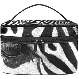 Make-up Organizer Bag, Reizen Make-up Tas Organizer Case Draagbare Cosmetische Tas voor Vrouwen en Meisjes Toiletries Afrika Dier Zwart Wit, Meerkleurig, 22.5x15x13.8cm/8.9x5.9x5.4in