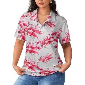 Flamingo Sportshirt voor dames, korte mouwen, T-shirt, golfshirts, tops met knopen, trainingsblouses