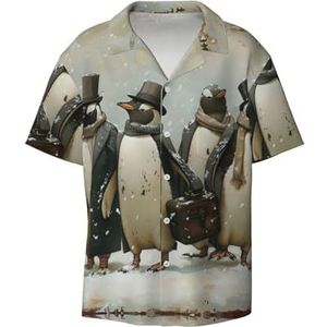 YJxoZH Pinguïn Print Heren Jurk Shirts Casual Button Down Korte Mouw Zomer Strand Shirt Vakantie Shirts, Zwart, S