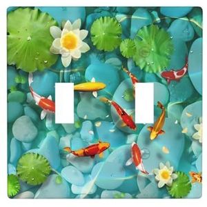 ZhaoYuGoods Japanse mooie rode karper vis print muurplaat, dubbele tuimellichtschakelaar outlet cover 2-Gang 11,4 cm x 11,4 cm, PC decoratieve voorplaat voor thuis en kantoor