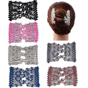 Ruihfas 6Pcs Multifunctionele Gemakkelijk Kam Magic Kam Stretchy Kralen Haar Kam Elastische Dubbele Kammen In Mix Kleuren Haar Houder