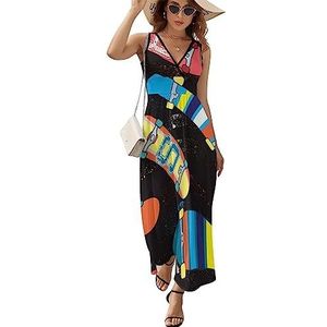 Skateboards maxi-jurk voor dames mouwloze lange zomerjurken strandjurken A-lijn XL