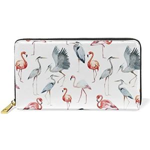 Animal Flamingo Vogel Wit Portemonnee Echt Lederen Portemonnee Credit Card Houder voor Vrouwen Telefoon Meisje
