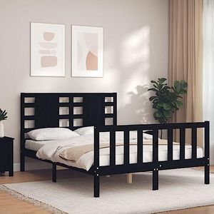 LAPOOH Bedframe met hoofdeinde, zwart, 140 x 190 cm, massief hout, meubels, bedden en accessoires, bedden en bedframes (SPU: 3192800)