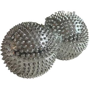 CHI-ENTERPRISE - Twee magnetische massageballen - klein | fasciaballen voor zelftherapeutische acupressuur behandeling | Inhoud: 2 egelballen in zilver, elk 55 mm diameter & 474 acupressuurnaalden