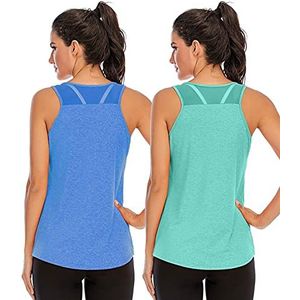 Nekosi Dames Yoga Fitness Tanktop Locker Meisjes Sportshirt Training Jogging Running Shirt Mouwloos Mesh Back Sportkleding, 01-groen en blauw, S