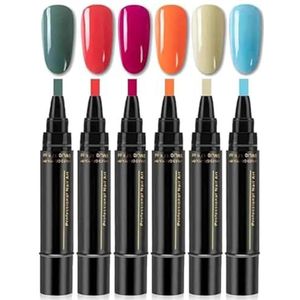 Nail Polish Pens Quick Dry, Gel Nail Polish Pen 3 in 1, Quick Drying Gel Nails Pen Polish Set, 6 Colors Per Set (#2)