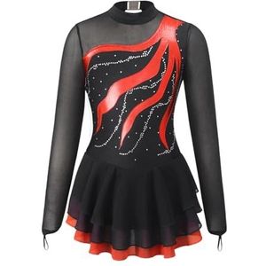 Artistieke skaterjurk voor meisjes, danskleding voor meisjes, lange mouwen, met strass-patch, schaatspak, balletjurk en gymnastiek (rood, 16)