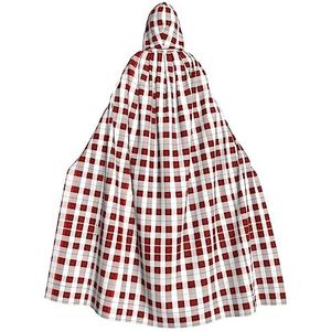 SSIMOO Rood-wit geruite mantel met capuchon, vreselijke spookfeestmantel, geschikt voor Halloween en themafeesten