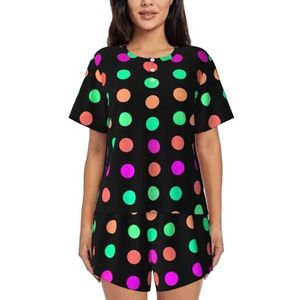 YJxoZH Multicolor Polka Dots Print Womens Zomer Pyjama Sets Nachtkleding Dames Korte Mouw Nachtkleding Pjs Lounge Met Zakken, Zwart, 3XL