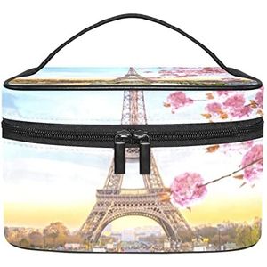 Frankrijk Parijs Eiffeltoren Bloem Landschap Make-up Organizer Bag, Reizen Make-up Tas Organizer Case Draagbare Cosmetische Tas voor Vrouwen en Meisjes Toiletartikelen, Meerkleurig, 22.5x15x13.8cm/8.9x5.9x5.4in