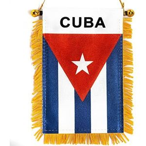 Anley 4 X 6 Inch Cuba Fringy Venster Hangende Vlag - Mini Vlag Banner & Auto Achteruitkijkspiegel Decor - Omzoomd & Dubbelzijdig - Cubaanse Hangende Vlag Met Zuignap