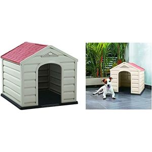 Happy House Hondenhok van kunsthars, Puppy, middelgroot, 61 x 68 x 58 cm, beige met rood dak