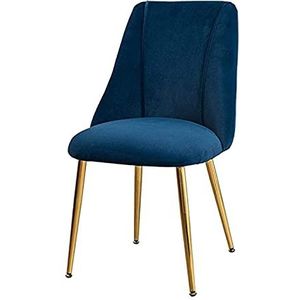 GEIRONV Flanel Stof Dineren Stoelen, Goud Metalen Benen Bureaustoel Woonkamer Slaapkamer Apartment Lounge Chair 50 × 56 × 85 cm Eetstoelen (Color : Blue)