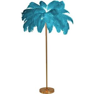 Veerlamp, 160 cm veren vloerlamp for woonkamer, moderne staande lamp met 3 kleuren dimbaar, slaapkamer led-licht/led vloerlamp romantische woonkamer voor de woonkamer(Blue)