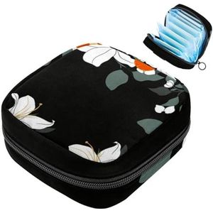 1 x maandverband, opbergtas, grote maandverband, organizer, herbruikbare eerste menstruatietas voor meisjes, dames, dames, 17 x 17 x 12 cm, met bloemen en bladeren, donker patroon