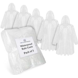 CityComfort Regenponcho voor jongens, wegwerpbare transparante waterdichte poncho's, multipack, Wit - 5 Pack, one size