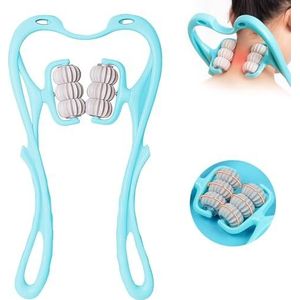 Handmatige nekmassagerol, 6 ballen nekmassageapparaat, dual pressure point massageapparaat, het Shiatsu-nekmassageapparaat masseert de nek diep om pijn te verlichten (blauw)