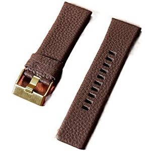 Chlikeyi Litchi Grain horlogeband van echt leer, 22-30 mm, bruin-goudkleurig, 30 mm