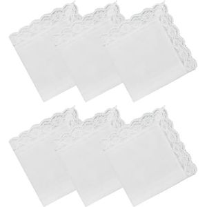 REBECASKYENS 6 stuks katoenen zakdoeken voor dames, jaren '60, vrouwen, kant, wit, zacht, stevig, zuiver, wit, 25