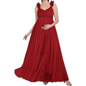 AHERKLL Puffy Tule Robe Zwangerschap Jurk Voor Fotoshoot 3D Bandjes Lingerie Baby Douche Zwangerschap Fotografie Dressing HAH058, wijnrood, 32