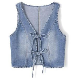 Denim vest for dames Mouwloze jeans vest tops Veelzijdig for kantoor en feestevenementen(Blue,XL)