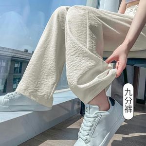 BDWMZKX Womens Linen Trousers Casual Female Pants Summer Links Light Mode Pantalon Retro Pants Jogging With Relaxed Pockets Elastic Size Comfortable Tightening Pants-(length1) White-m