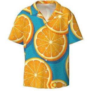 Verse Oranje Fruit Print Mannen Button Down Shirt Korte Mouw Casual Shirt Voor Mannen Zomer Business Casual Jurk Shirt, Zwart, M