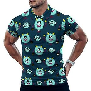 Pluizige monster, met hoorns en een staart een schedel Halloween casual poloshirts voor mannen slim fit korte mouw T-shirt sneldrogend golf tops T-shirts 4XL