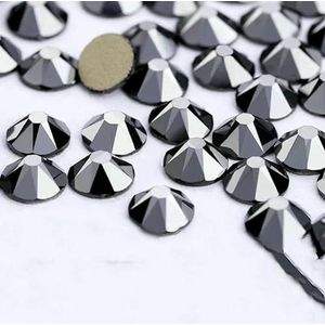 2088 DIY kristal nageldecoraties zonder hotfix, 8 grote en 8 kleine strass steentjes, platte achterkant, plaknagels voor nagelkunst - Jet hematiet - SS30-288 stuks