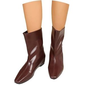 Instapschoenen for Dames Modieuze Korte Laarzen Met Puntige Neus Retro Enkellaarsjes Met 4 Cm Sleehak Waterdichte PU-laarzen Van Lakleer Herfst Winter Enkelschoenen for Werk, Feest(Red,42 EU)