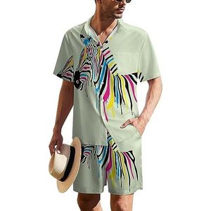 Geschilderde Zebra Art Hawaiiaanse pak voor heren, set van 2 stuks, strandoutfit, shirt en korte broek, bijpassende set