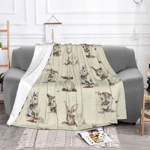 Jbyjbx Konijn achtergrond print flanellen deken voor woonkamer, slaapkamer alle seizoenen volwassen vrouwen cadeau 152 x 200 cm