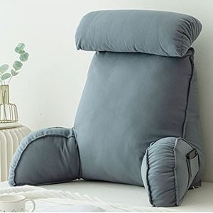 Lezenkussen met armleuningen, Sofa rugleuning kussen, zitsteunkussen met afneembare nekkussen voor ontspanning, lezen en tv kijken, blauw grijs,Blue Gray