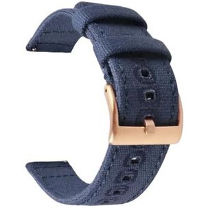18mm 20mm 22mm gevlochten canvas band geschikt for Samsung Galaxy Watch 3/4 40mm 44mm Classic 46mm 42mm Quick Release armband geschikt for Garmin(Color:Blue rose gold,Size:22mm)