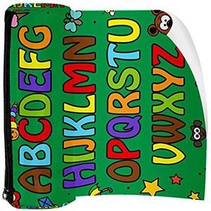 Potlood Case Pen Tas Houder met Rits Coin Organizer Tassen Make-up Cosmetische Pouch voor Vrouwen Tiener Meisjes Jongens Kinderen, Alfabet Groen