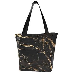 AkosOL Zwart goud marmer klassiek gedrukt ontwerp, lichtgewicht gewatteerde handtas met grote capaciteit, geschikt om te winkelen, fitness, modieus en gemakkelijk te matchen met het leven, Zwart, Eén