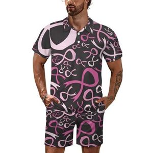 Borstkanker bewustzijn roze lint heren poloshirt set korte mouwen trainingspak set casual strand shirts shorts outfit 2XL