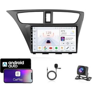 9 Inch Autoradio Compatibel voor Honda Civic Hatchback 2012–2017 met GPS Navigatie CarPlay Android Auto Acht-Core 4G Bluetooth WiFi MirrorLink Stuurwiel Afstandsbediening(T3 8 Core 4G+Wifi 2G+32G)