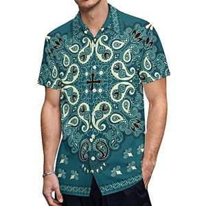 Paisley Bandana Print Heren Hawaiiaanse Shirts Korte Mouw Casual Shirt Button Down Vakantie Strand Shirts L
