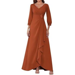 HPPEE Dames lange mouwen moeder van de bruid jurken ruches geplooide chiffon formele jurk avond party jurk, Verbrand Oranje, 32