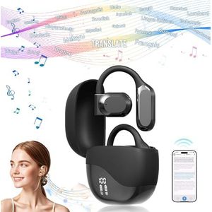 Hy-T26 Pro Vertaler hoofdtelefoon, bluetooth vertaaltingshoofdtelefoon, real-time vertaling, draadloze oordopjes, 144 spraakvertaling, met real-time vertaling voor leren reizen (M62 zwart)